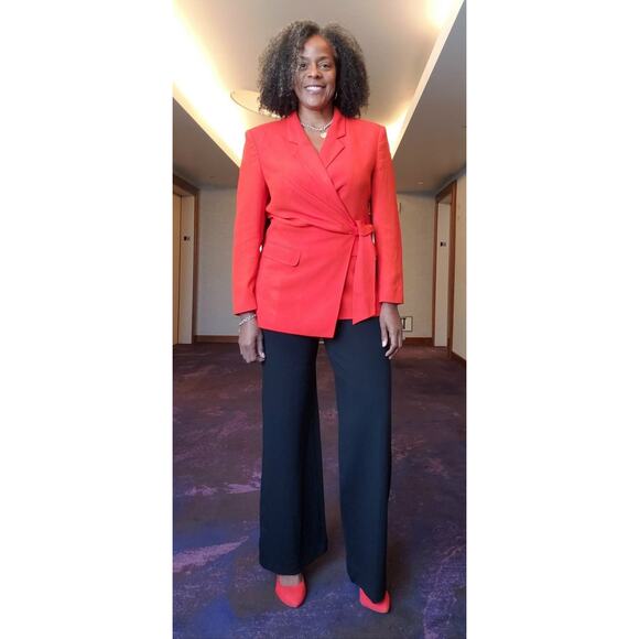 BOSS Burnt Orange Long Sleeve Tie Waist Oversized Blazer Jacket Size US 6 - Picture 12 of 14